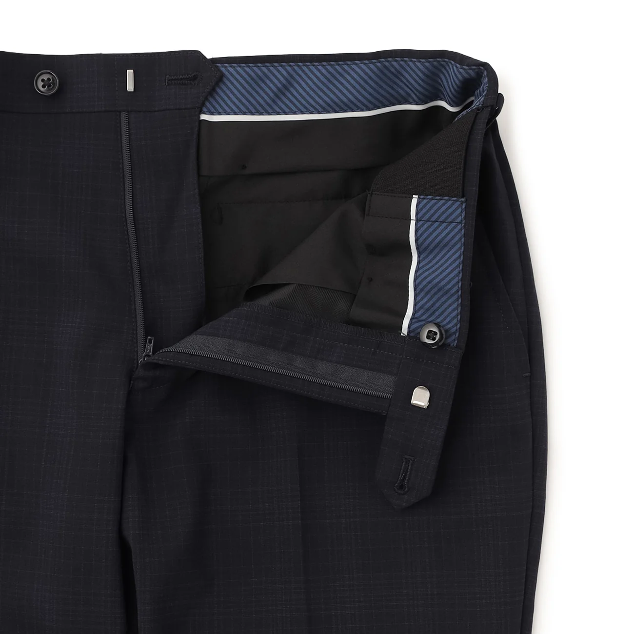 Washable Super Stretch Glen Plaid Wool Blend Tapered Suit Pants - Navy - Image 5