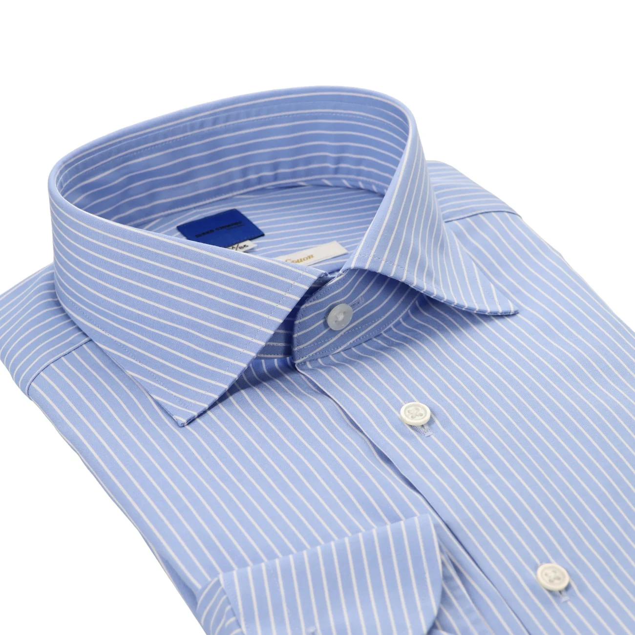 HITOYOSHI Spread Collar Stripe Shirt - Blue - Image 3