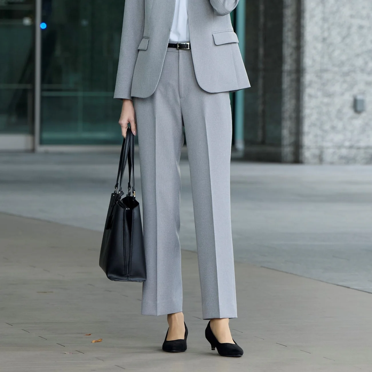 Stretch Melange Flare Pants - Light Gray