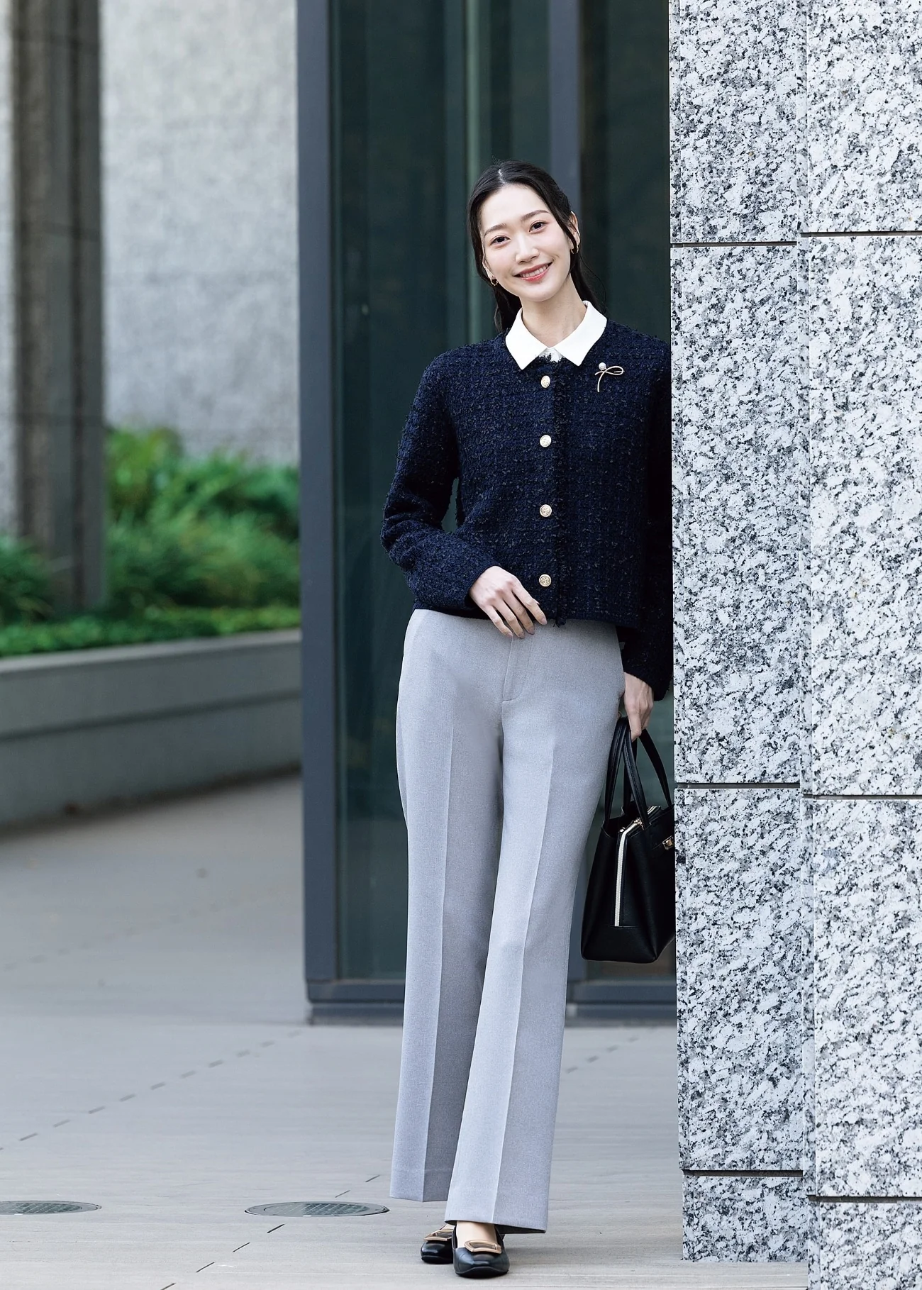 Stretch Melange Flare Pants - Light Gray - Image 3