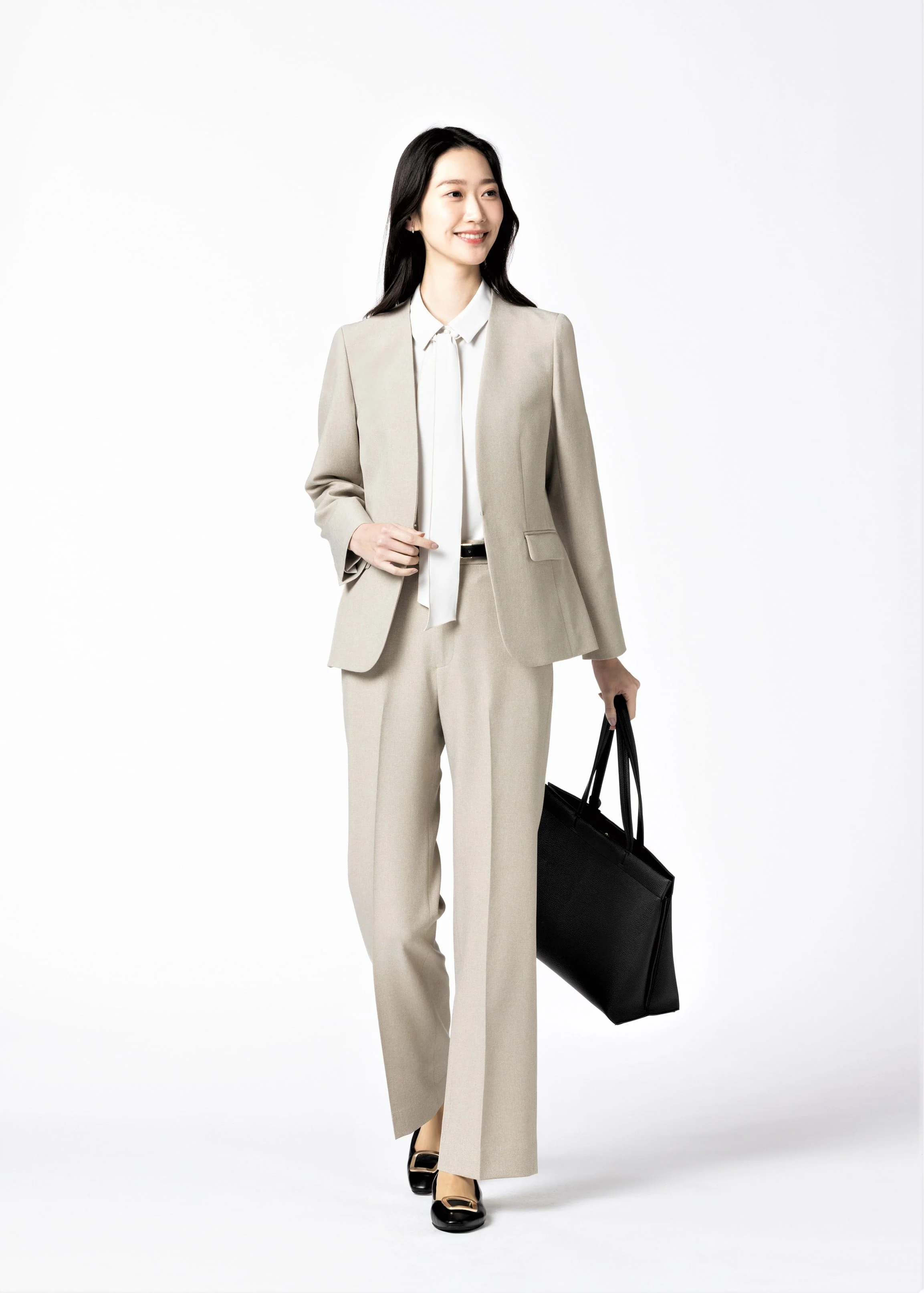 Stretch Melange Flare Pants - Beige - Image 2
