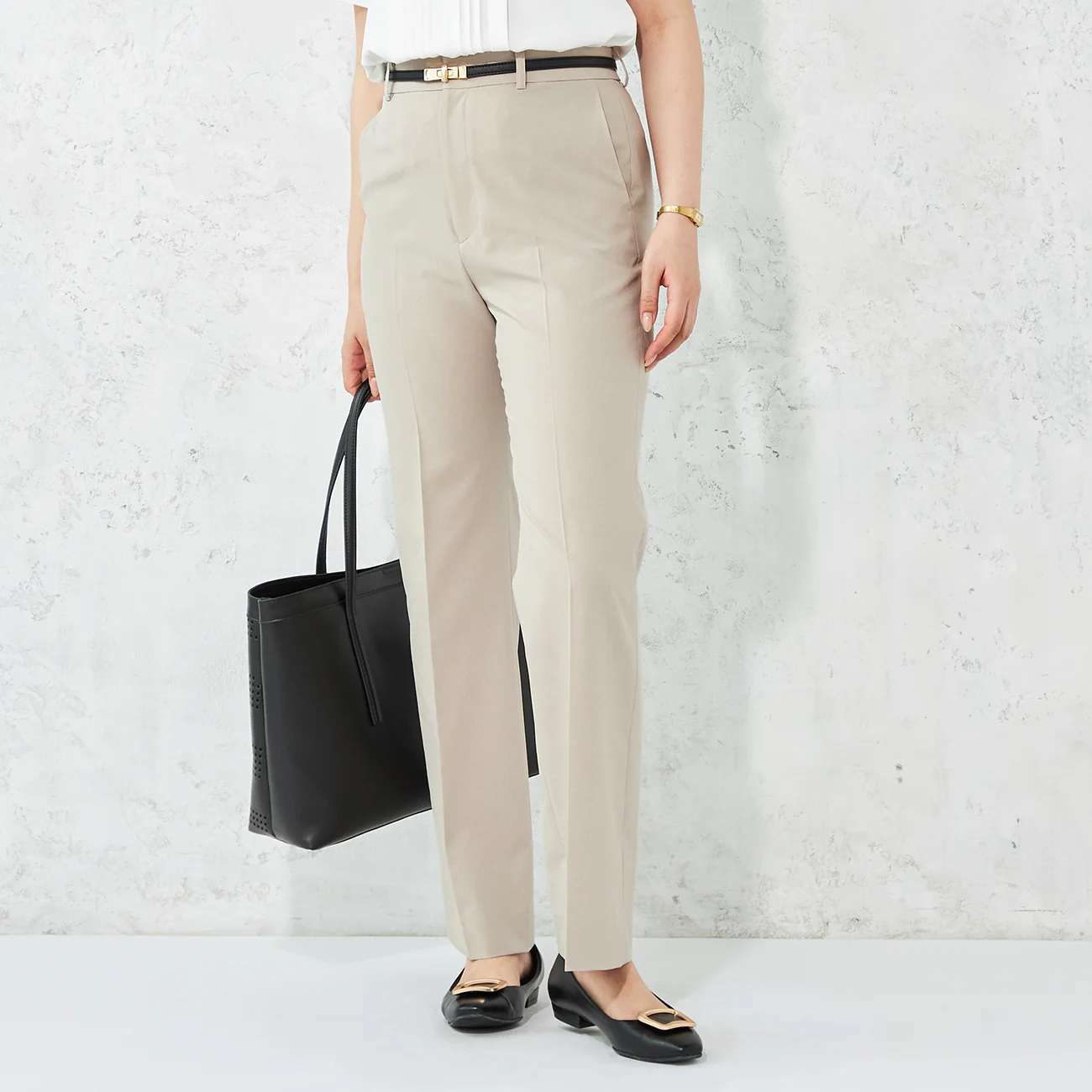RIRANCHA Stretch Wide Pants - Beige