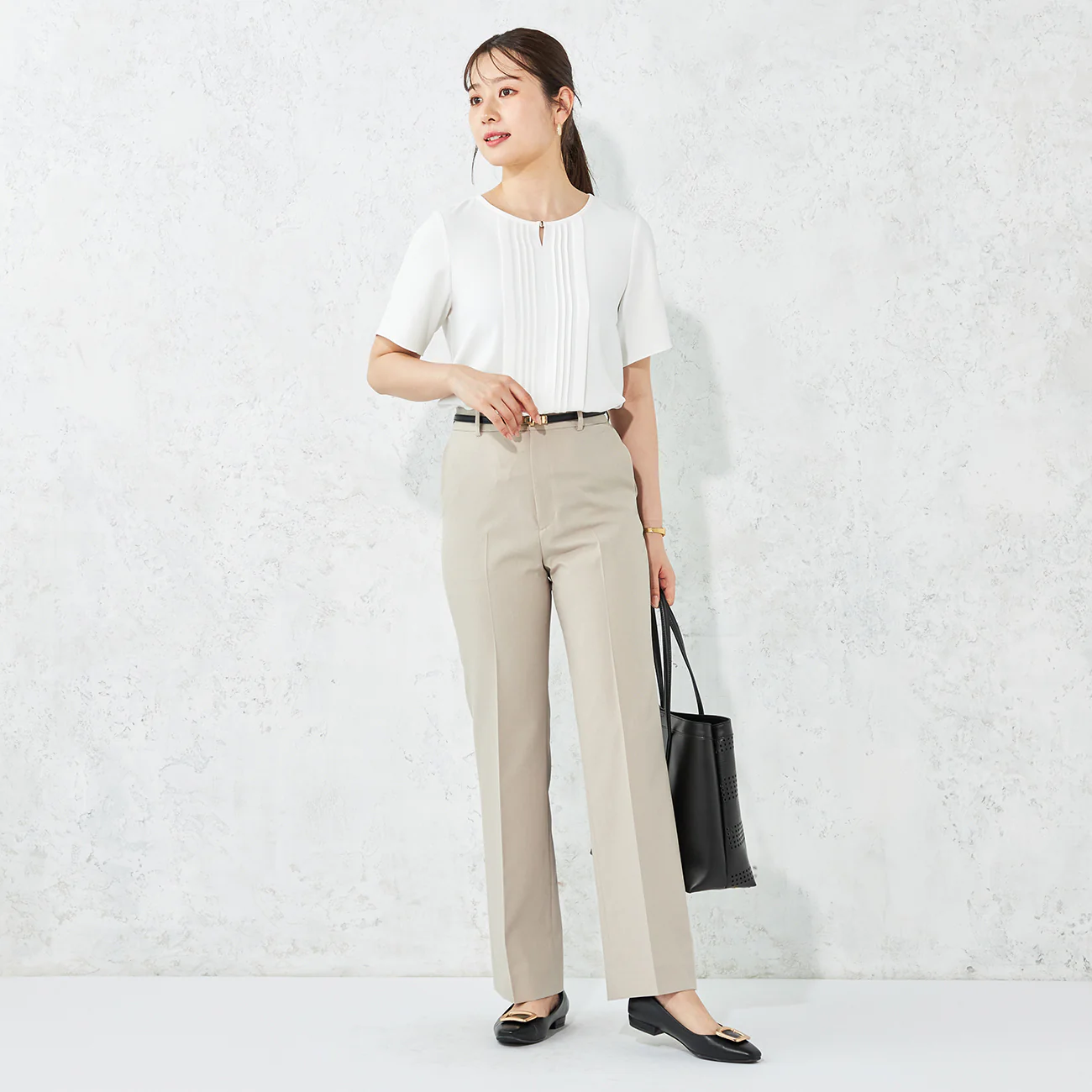 RIRANCHA Stretch Wide Pants - Beige - Image 2
