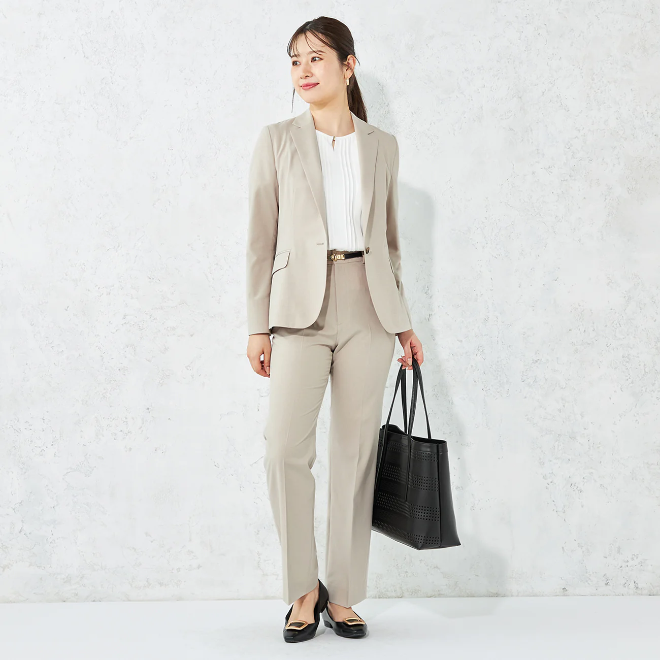 RIRANCHA Stretch Wide Pants - Beige - Image 3