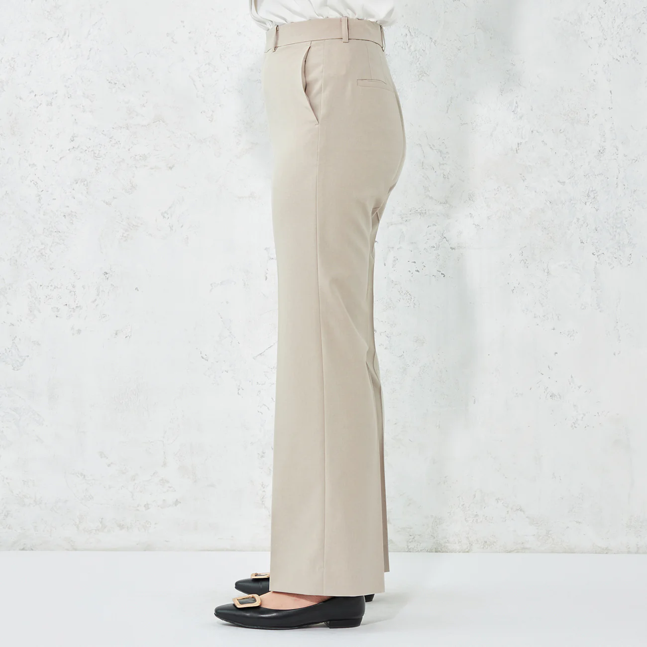 RIRANCHA Stretch Wide Pants - Beige - Image 6