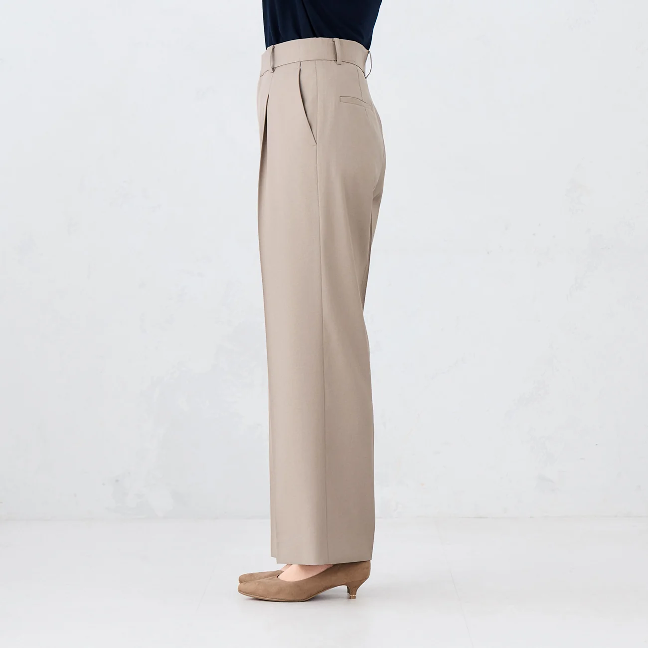 Stretch Bright Twill Wide Leg Pants - Beige - Image 3