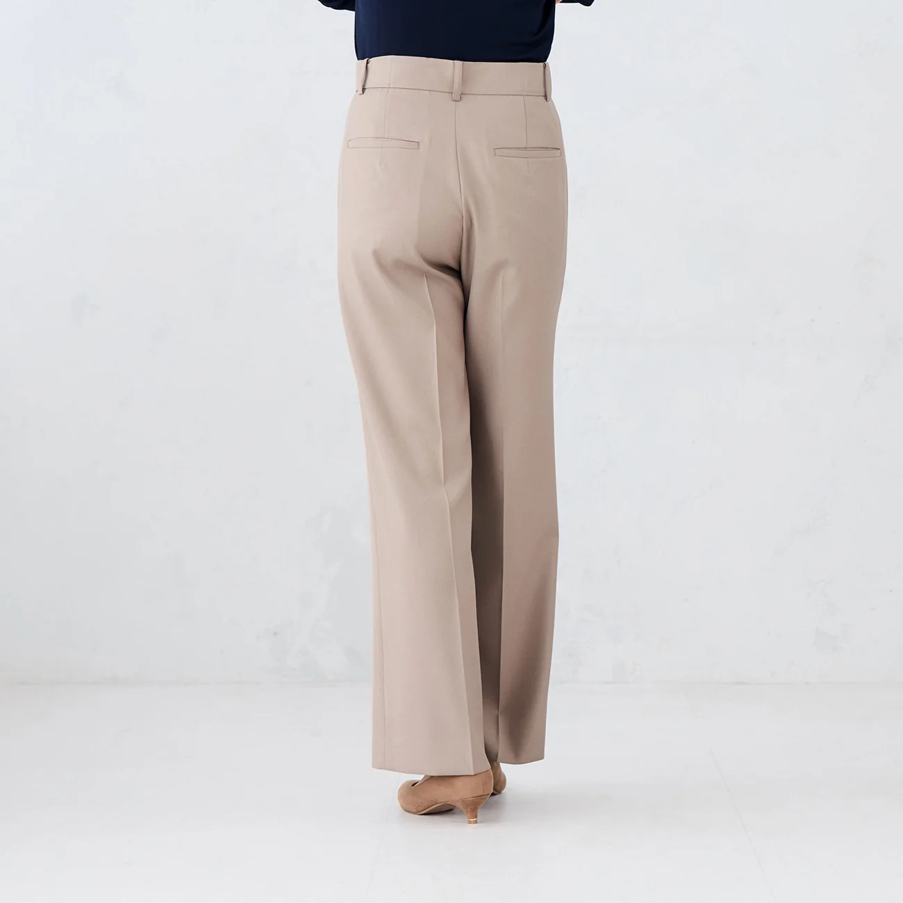 Stretch Bright Twill Wide Leg Pants - Beige - Image 4