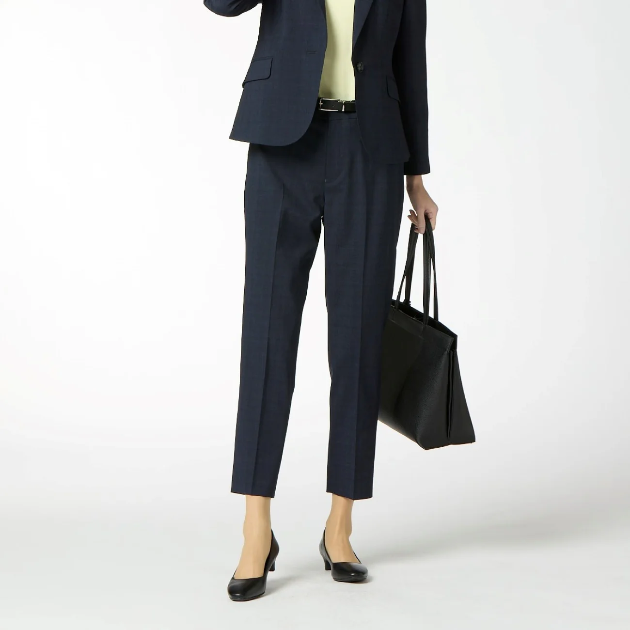 Washable Check Cropped Pants - Navy