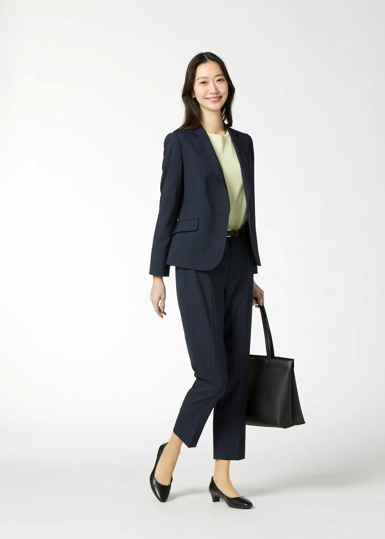 Washable Check Cropped Pants - Navy - Image 2