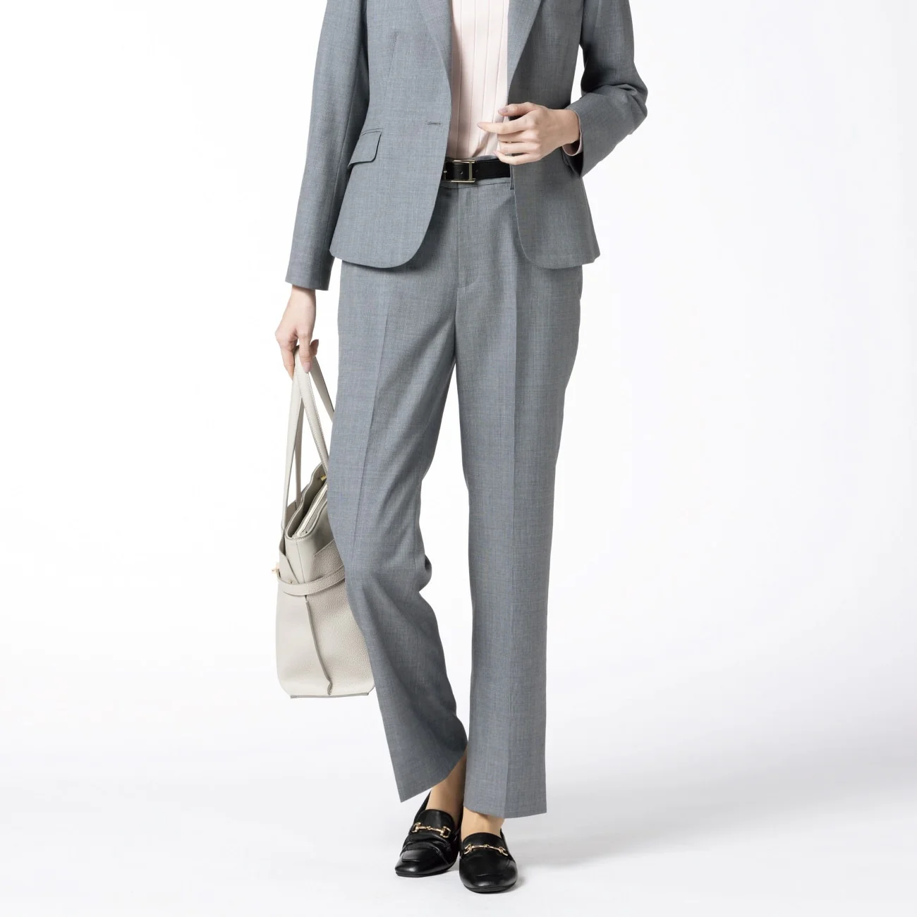 Washable Houndstooth Straight Pants - Blue Gray
