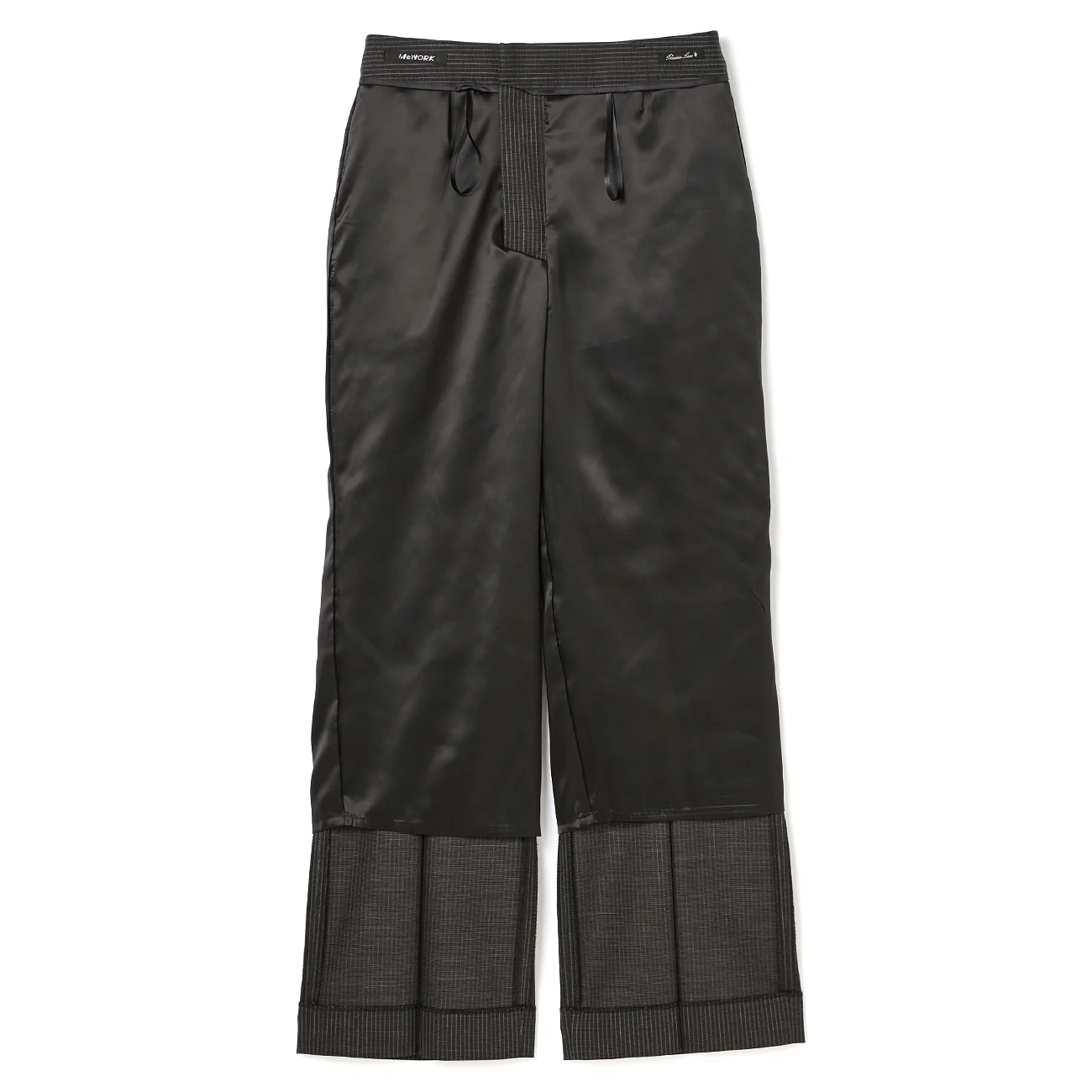 Stretch High-Quality Wool Blend Stripe Wide Pants - Black - Image 11