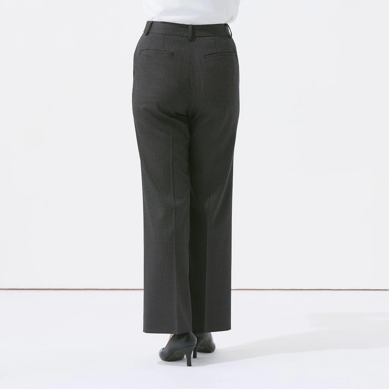 Stretch High-Quality Wool Blend Stripe Wide Pants - Black - Image 5