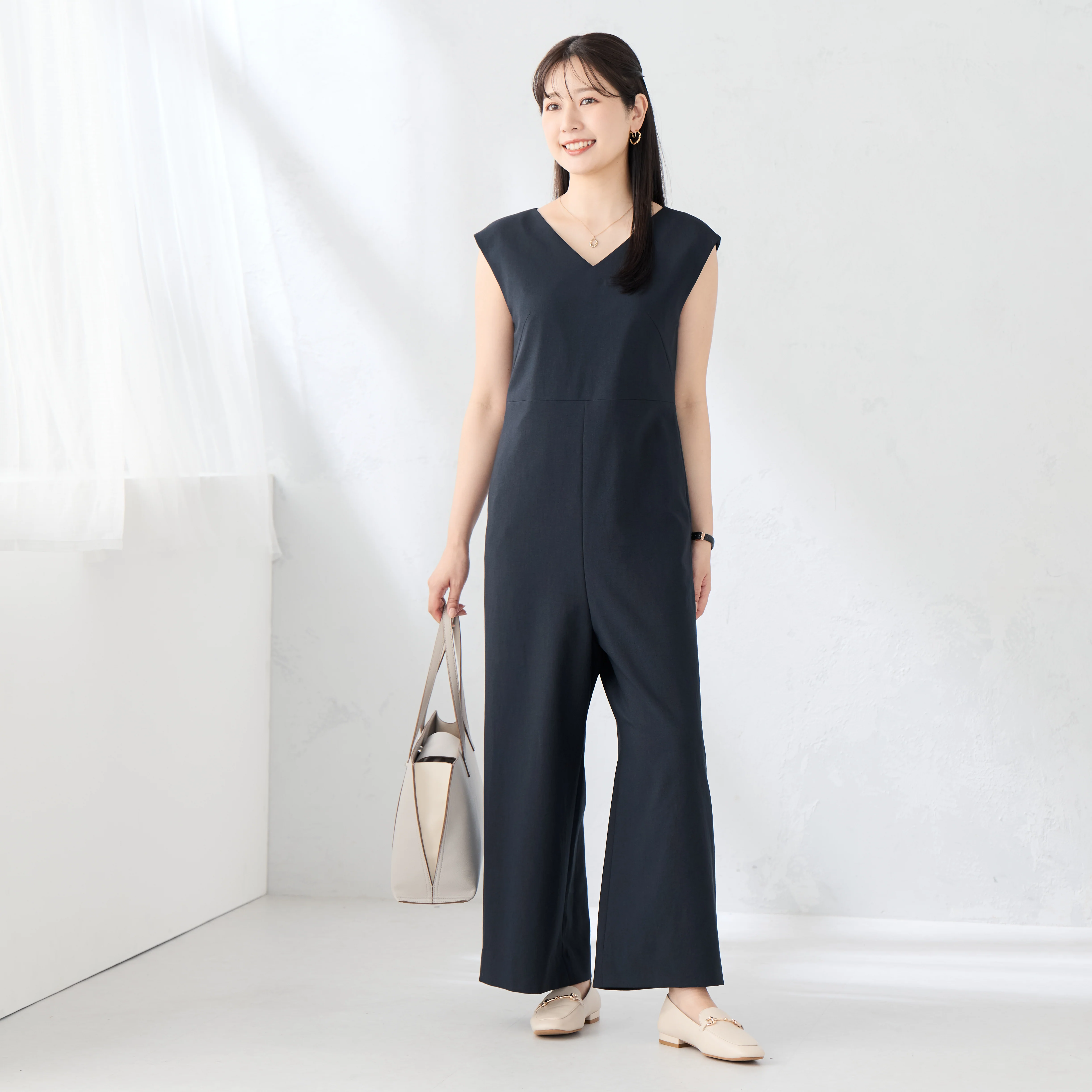 RIRANCHA Stretch Sleeveless Jumpsuit - Navy - Image 3