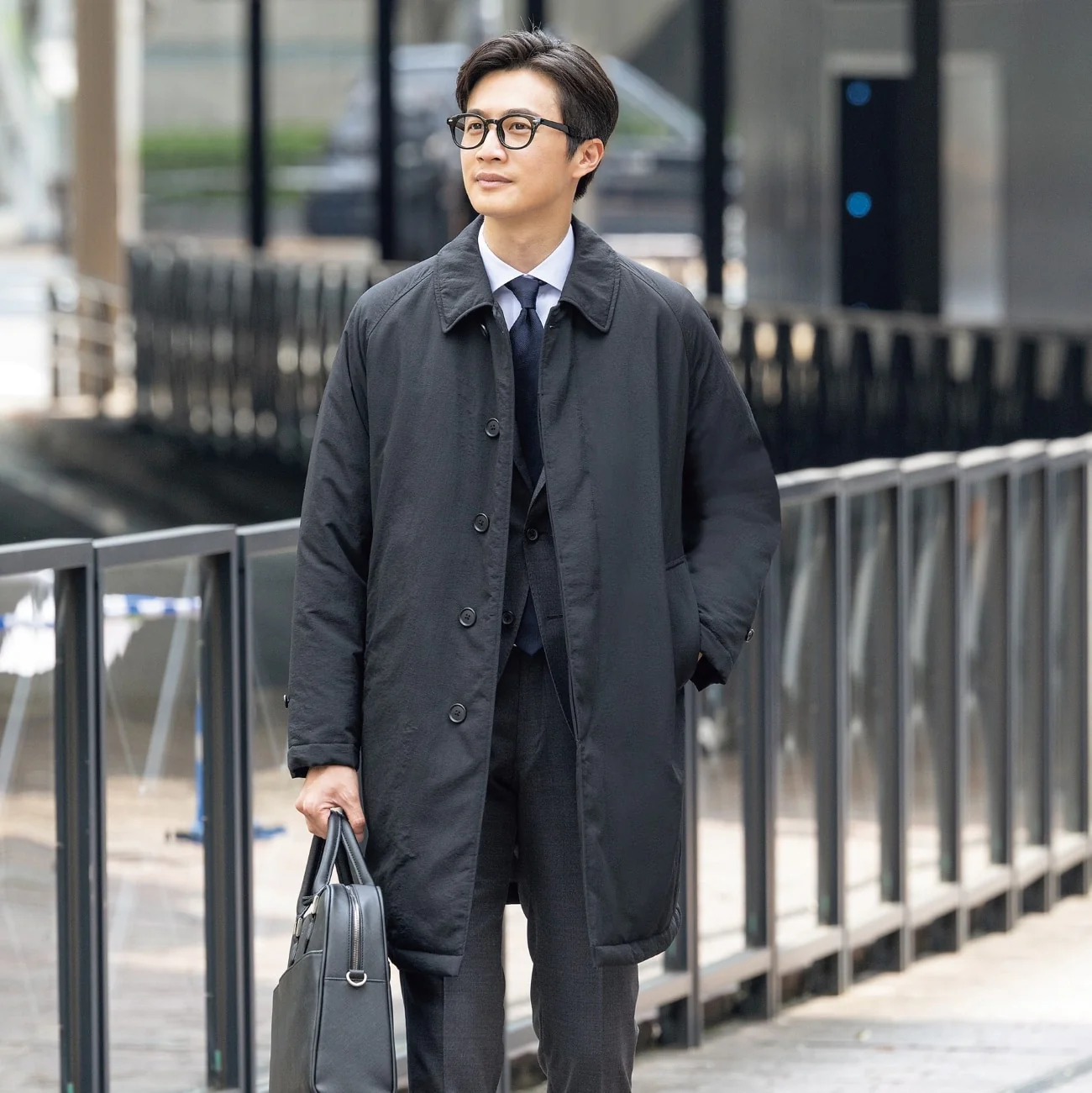 Water-Repellent Padded Balmacaan Coat