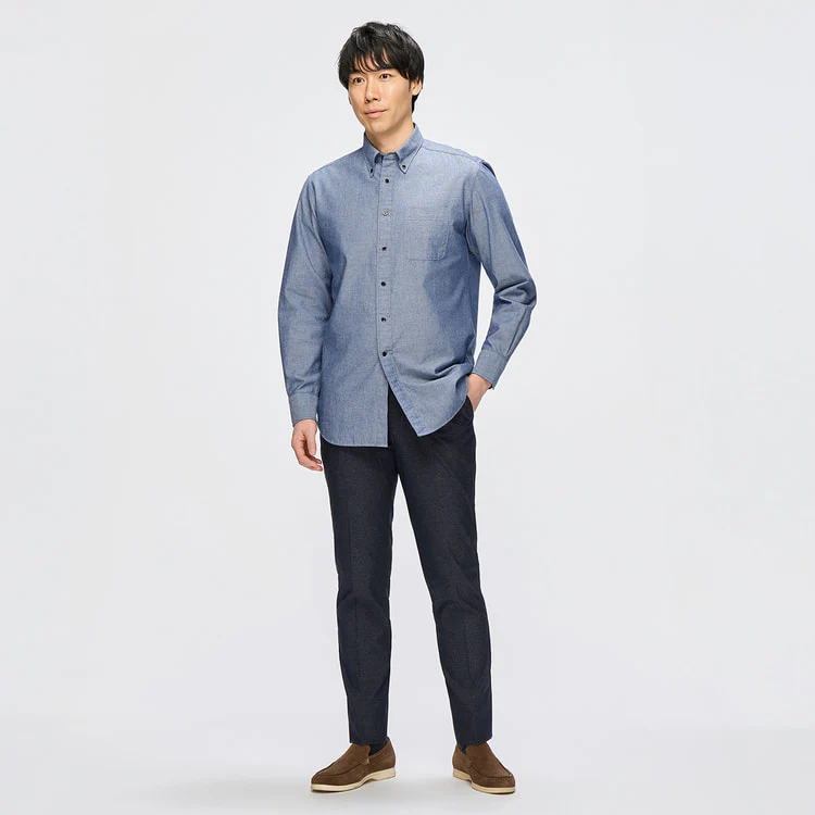 Business Casual Denim-Like Button-Down Shirt - Image 7