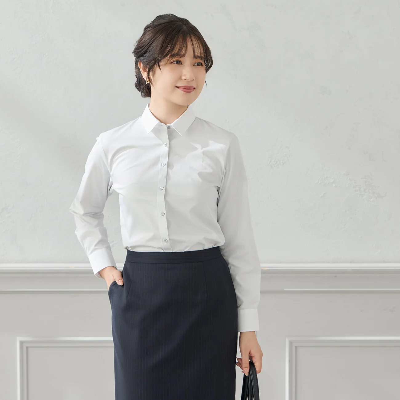 UV Protection Contrast Collar Stripe Shirt - Gray
