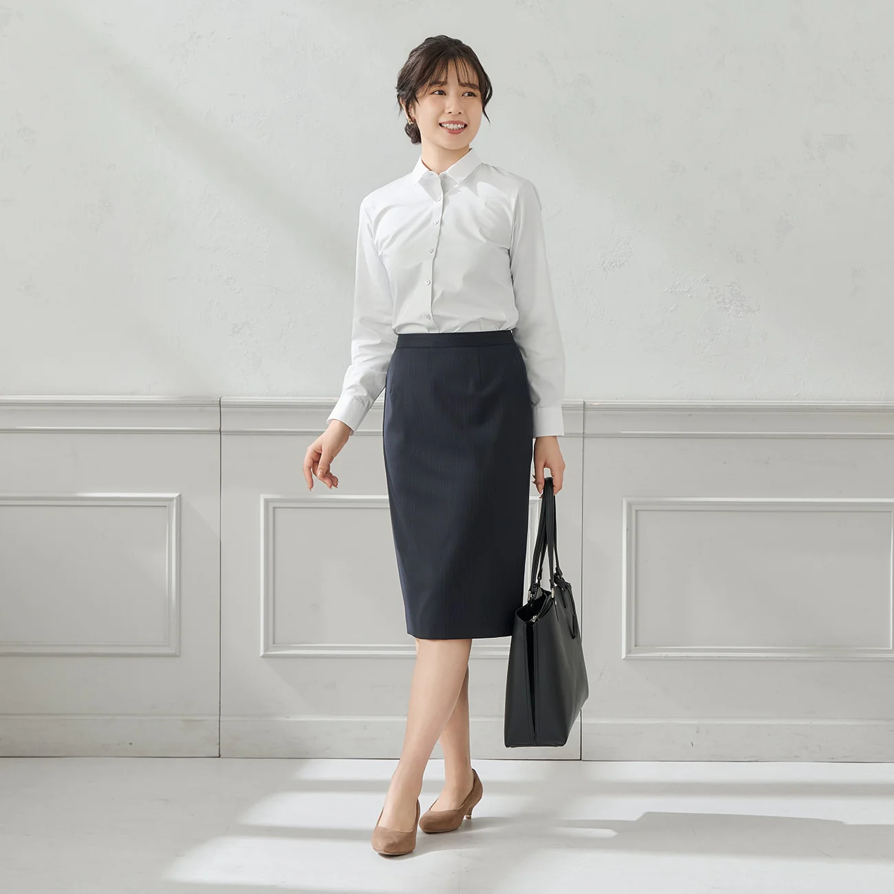 UV Protection Contrast Collar Stripe Shirt - Gray - Image 2