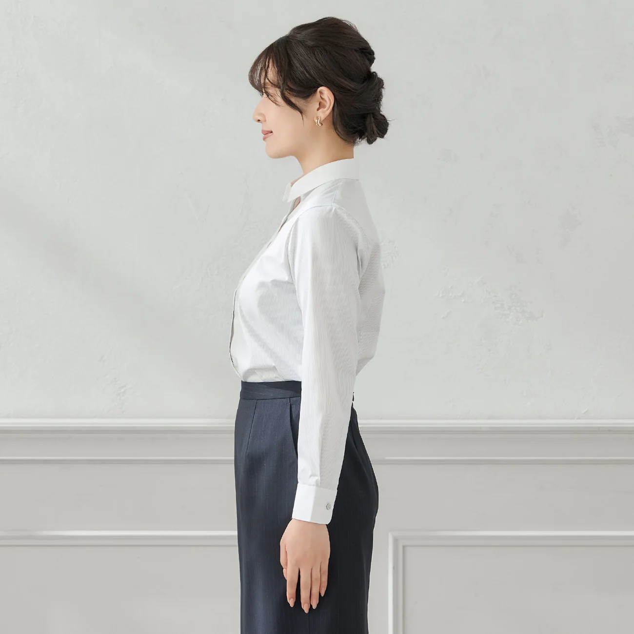 UV Protection Contrast Collar Stripe Shirt - Gray - Image 6