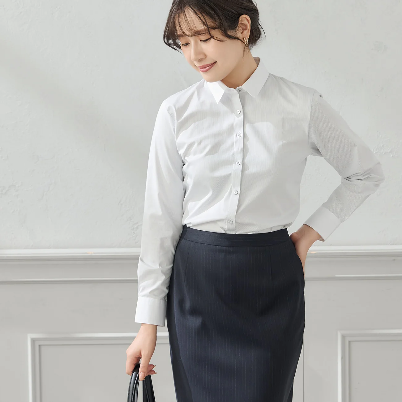 UV Protection Contrast Collar Stripe Shirt - Gray - Image 8