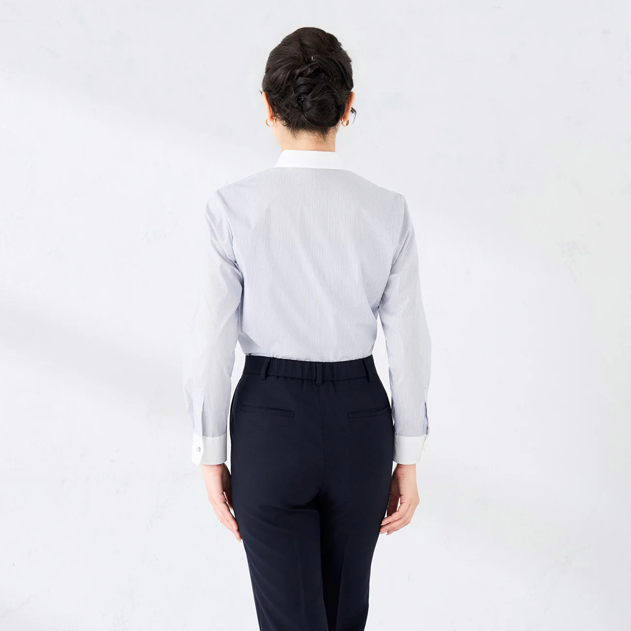 Women's Wrinkle-resistant Stretch Contrast Collar Shirt - Blue - Image 5