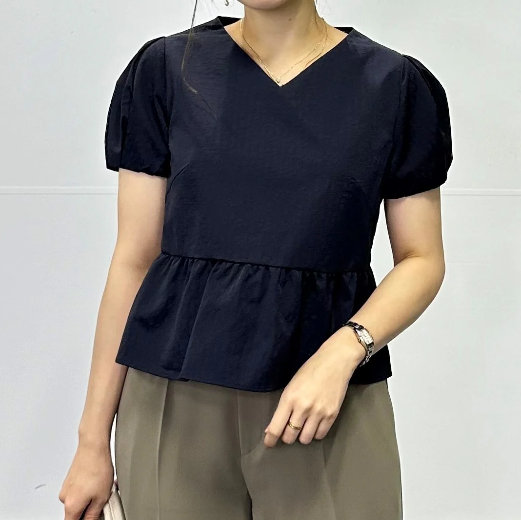 Peplum Blouse - Navy - Image 2