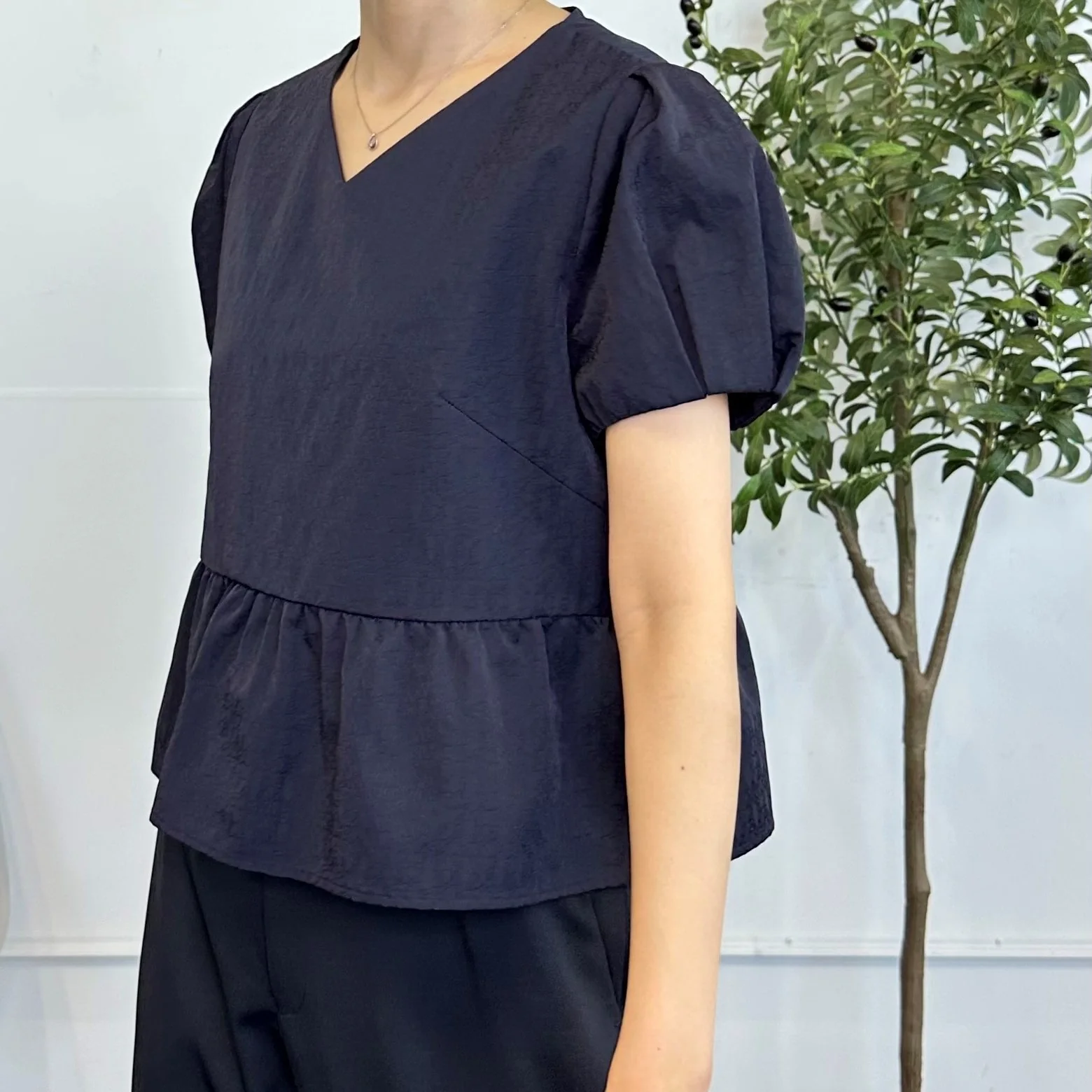 Peplum Blouse - Navy - Image 3