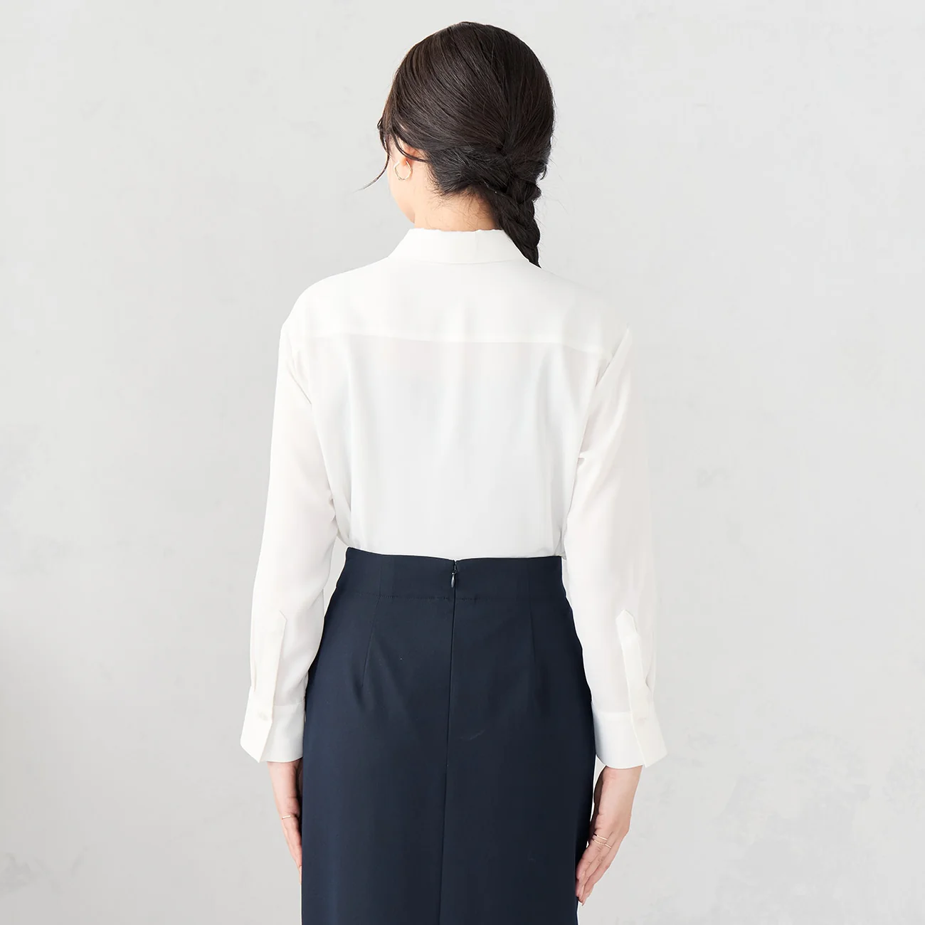 Collared Blouse with Scarf - White - Image 10