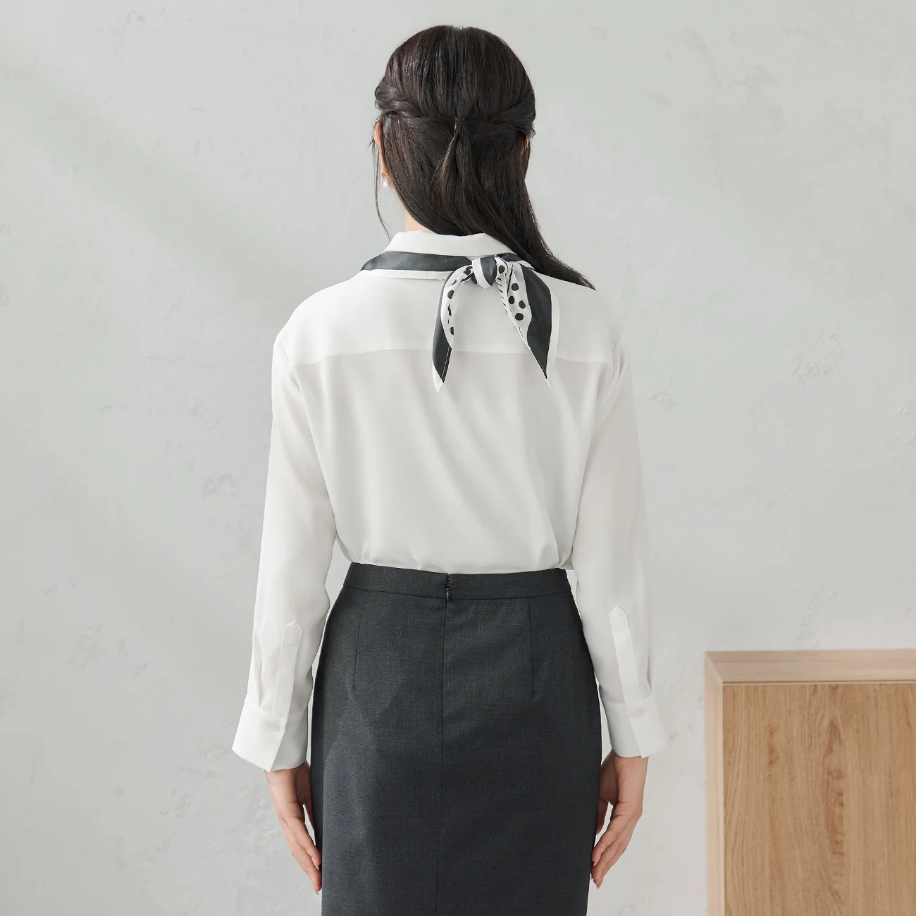 Collared Blouse with Scarf - White - Image 11