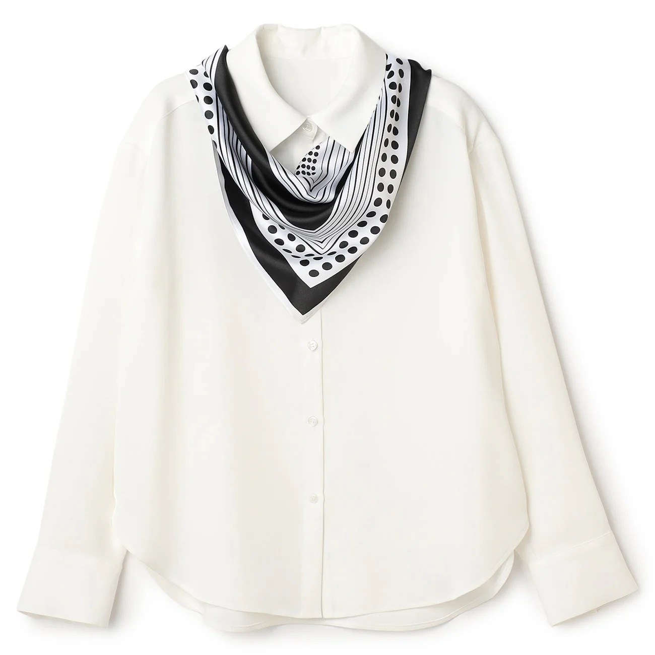 Collared Blouse with Scarf - White - Image 13