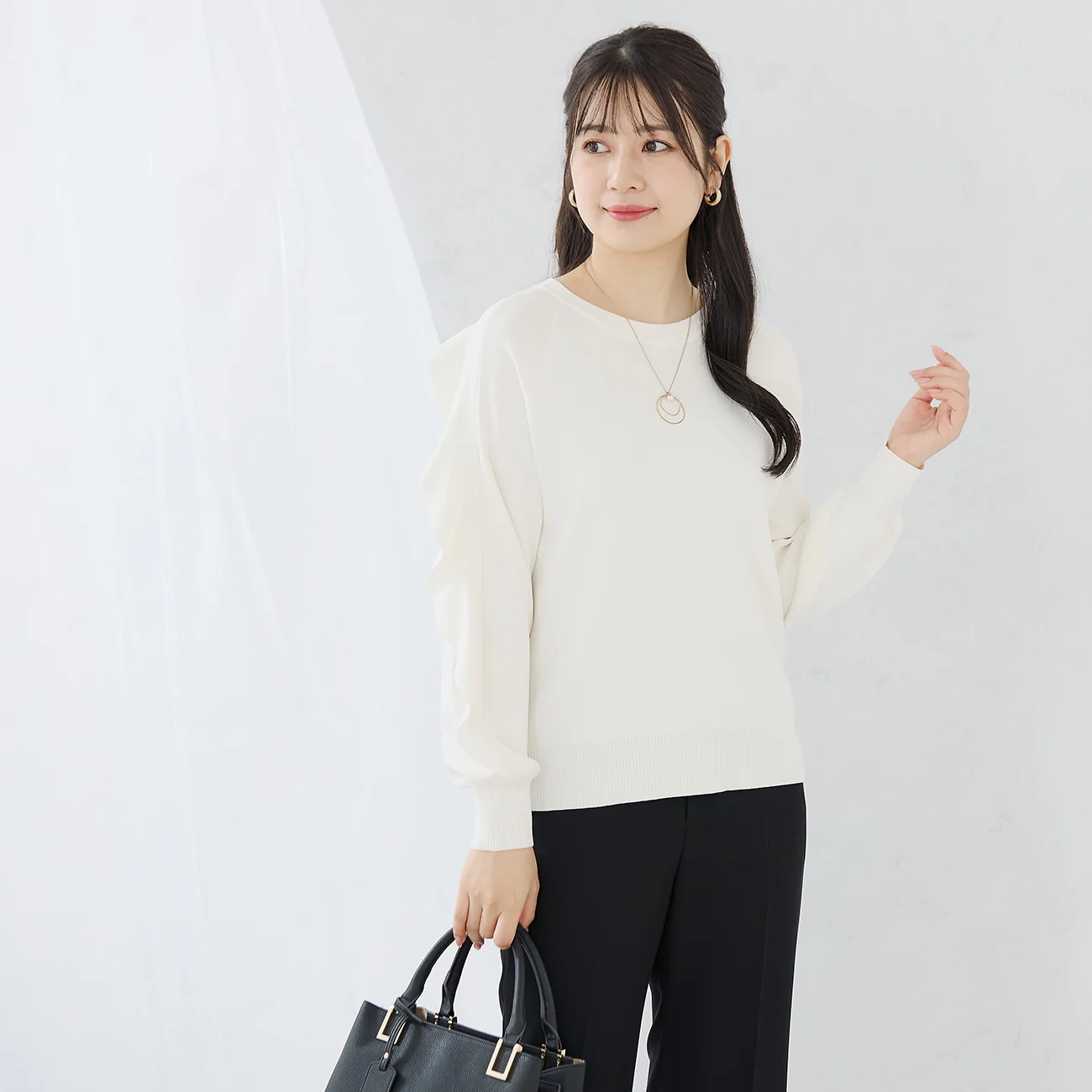 Ruffle-Sleeve Oversized Knit Pullover - Image 2