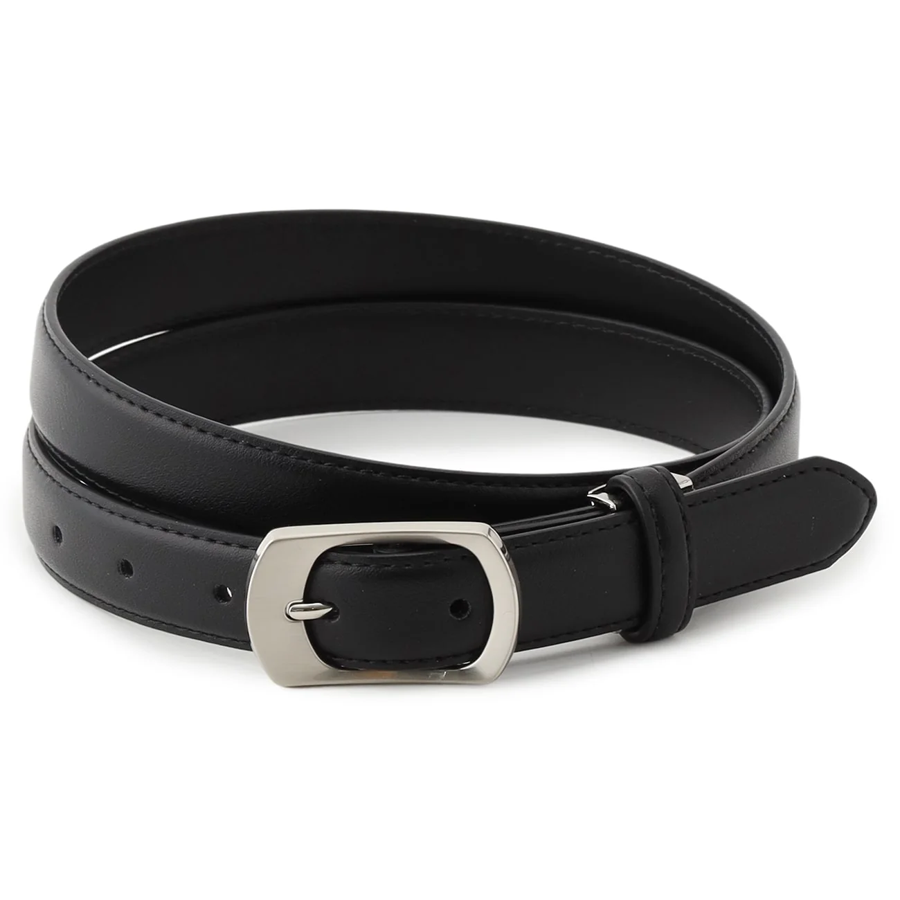 2.5cm Silver Buckle Belt - Black - Image 2
