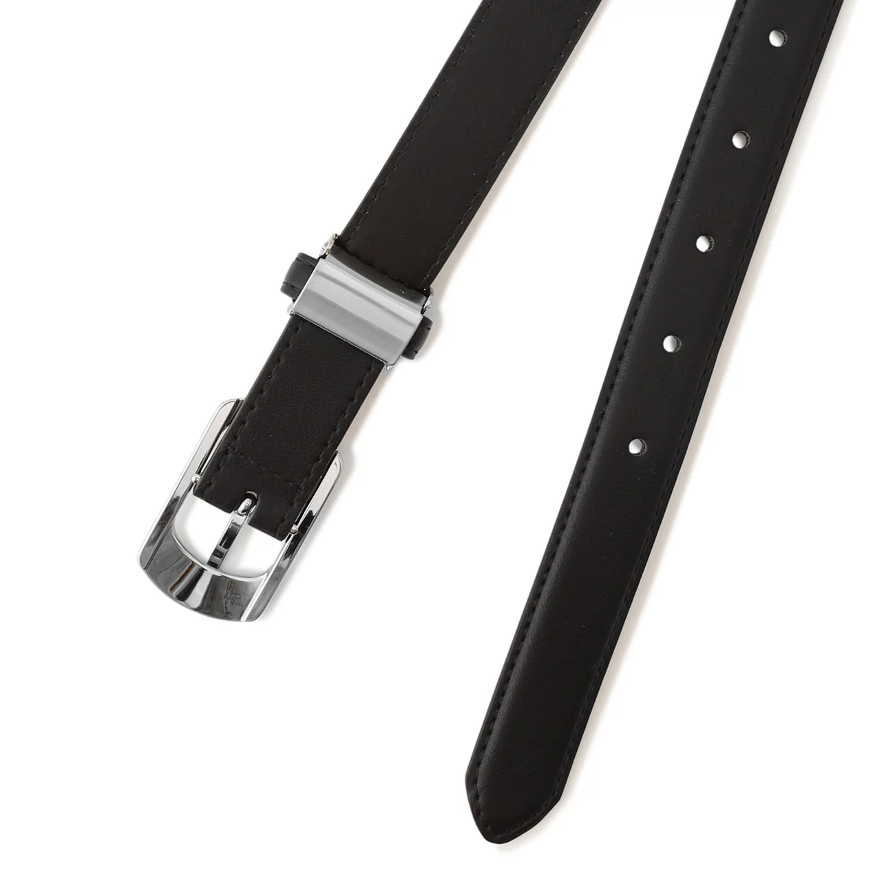 2.5cm Silver Buckle Belt - Black - Image 3