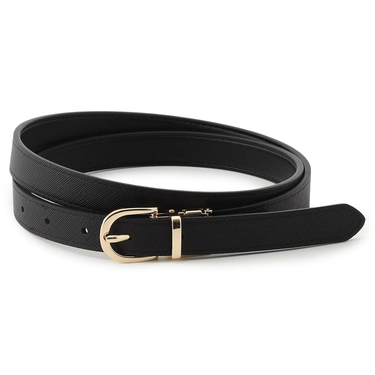 2cm Reversible Gold Buckle Belt - Black - Image 3