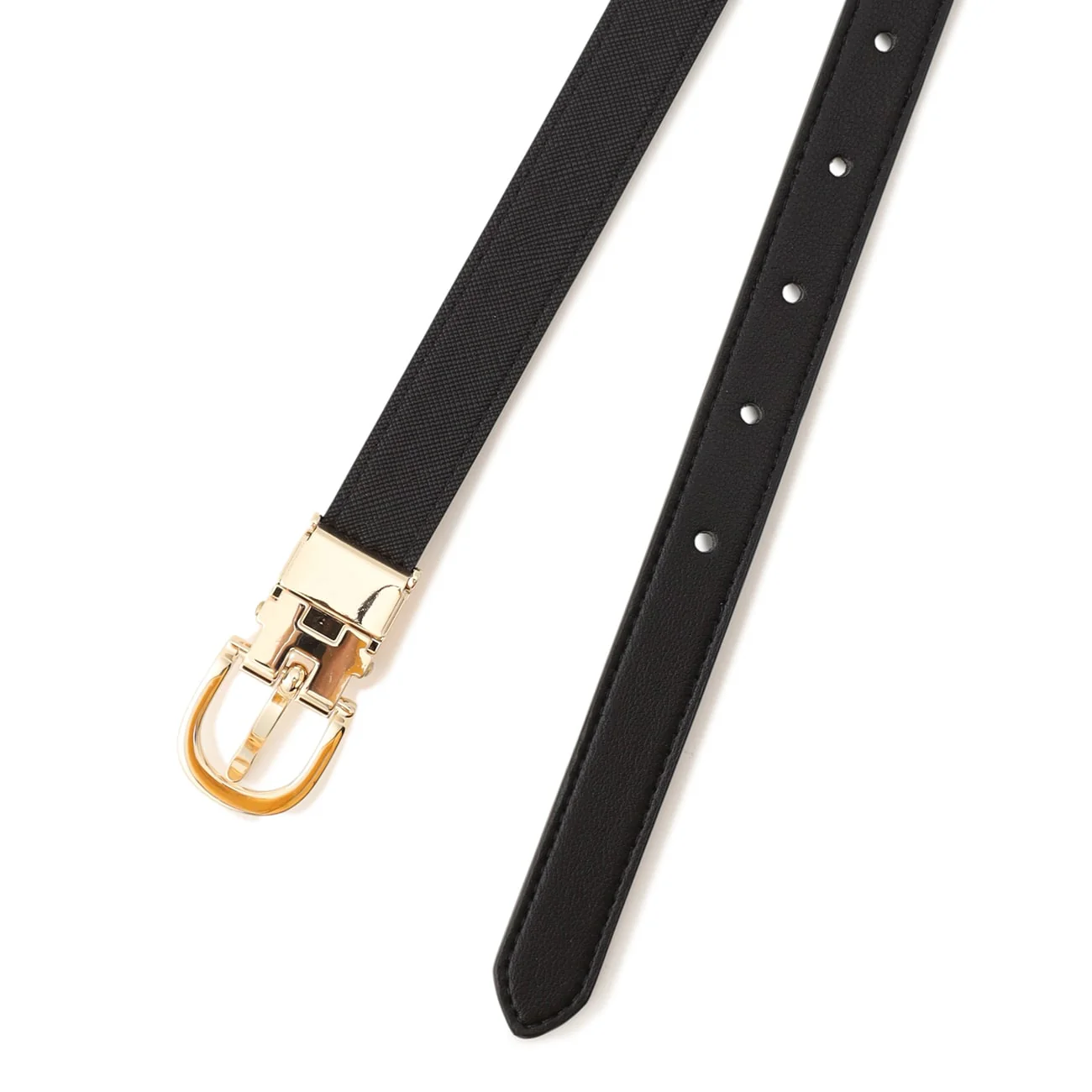 2cm Reversible Gold Buckle Belt - Black - Image 4