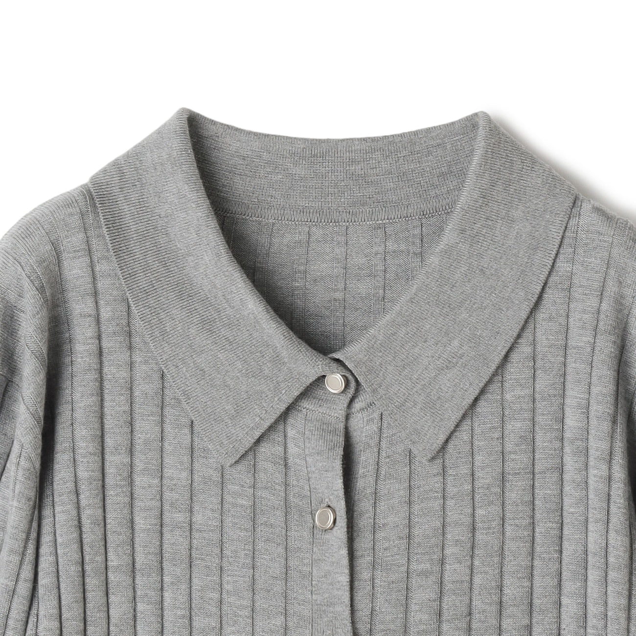 Washable Wool Silk Blend Knit Polo Sweater - Gray - Image 8