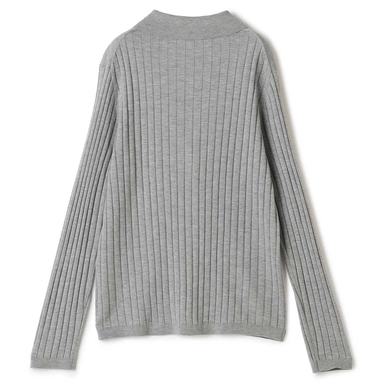 Washable Wool Silk Blend Knit Polo Sweater - Gray - Image 9