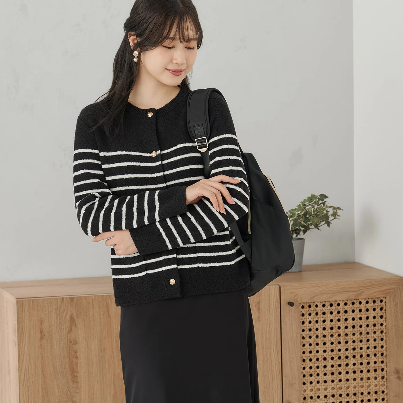 Stripe Knit Jacket - White/Black