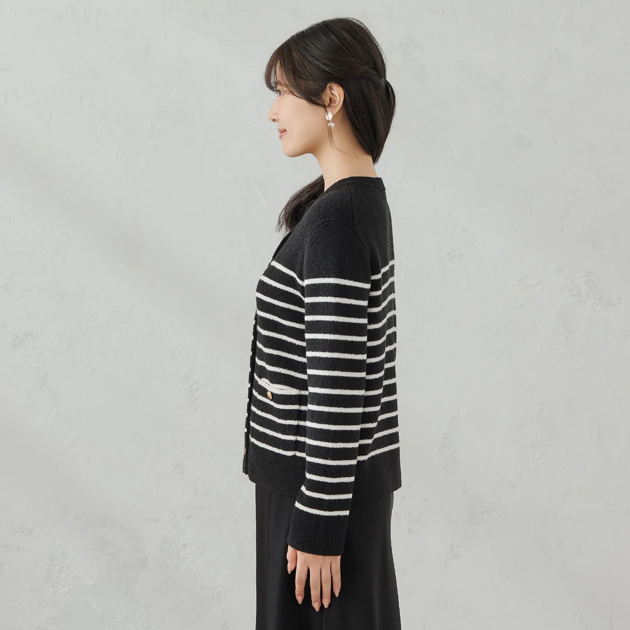 Stripe Knit Jacket - White/Black - Image 5