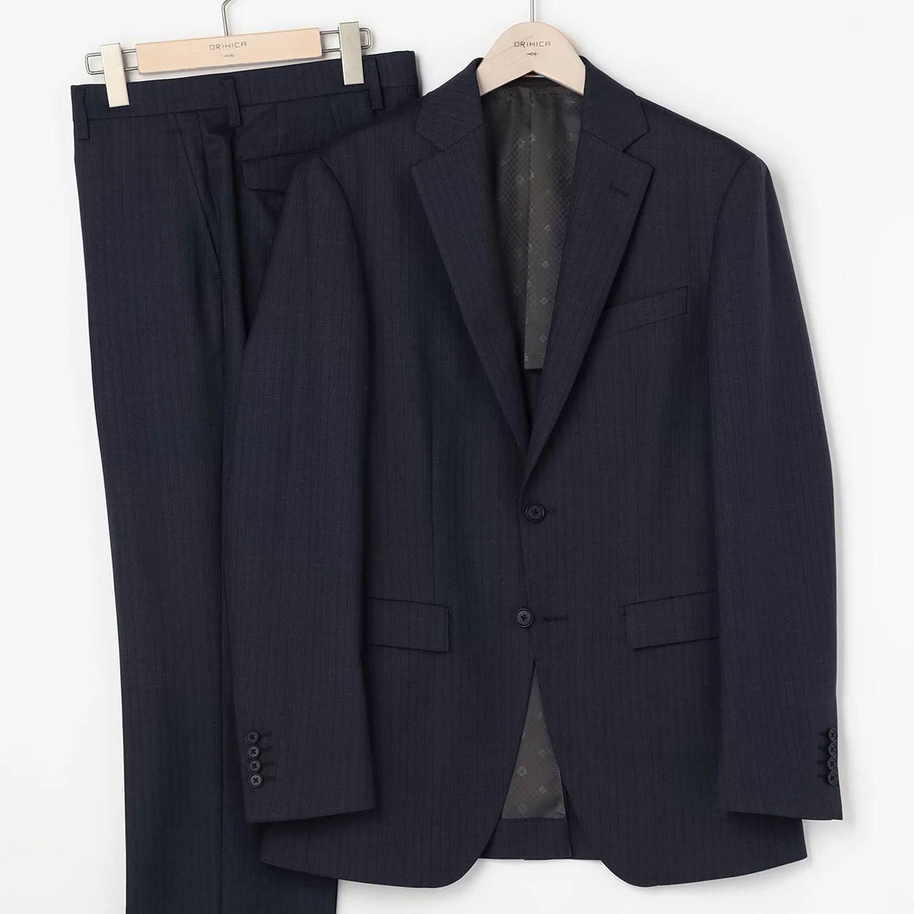 Wool Blend Stripe Suit - Navy