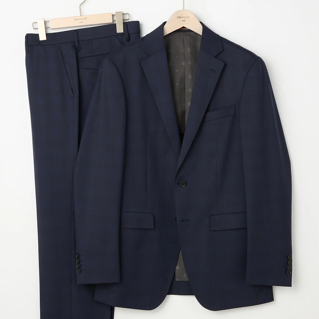 Wool Blend Glen-plaid Suit - Navy