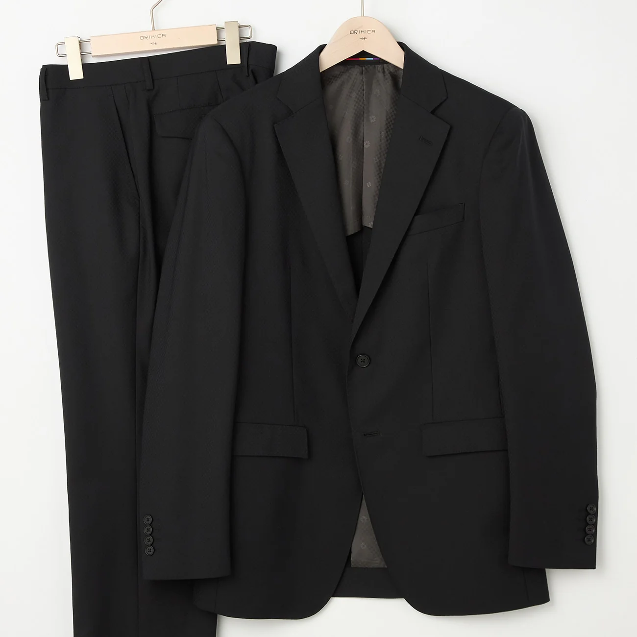Wool Blend Textured Solid Suit - Black