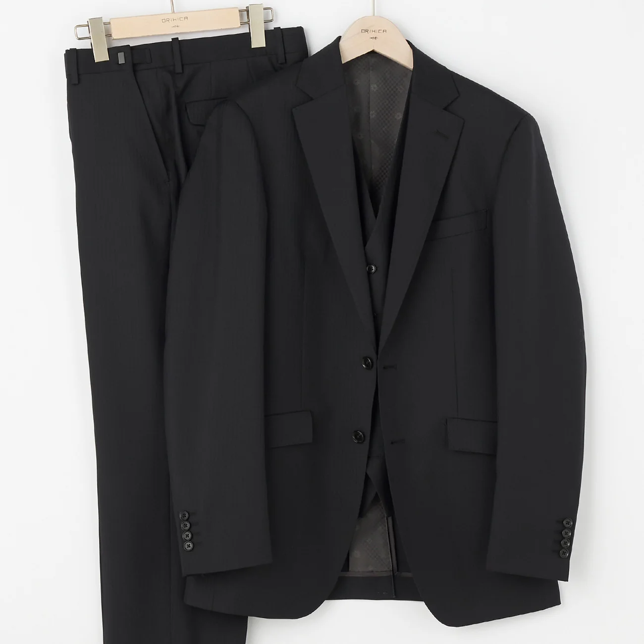 Japanese Fabric Wool Blend Reversible 3-Piece Suit with Adjuster - Black - Image 7