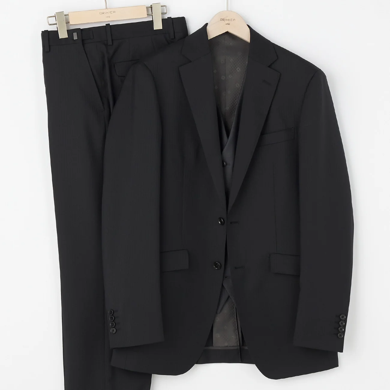 Japanese Fabric Wool Blend Reversible 3-Piece Suit with Adjuster - Black - Image 8