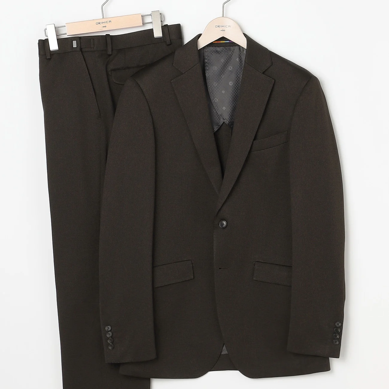 Washable Stretch Stretch Houndstooth Suit with Adjuster - Brown - Image 2