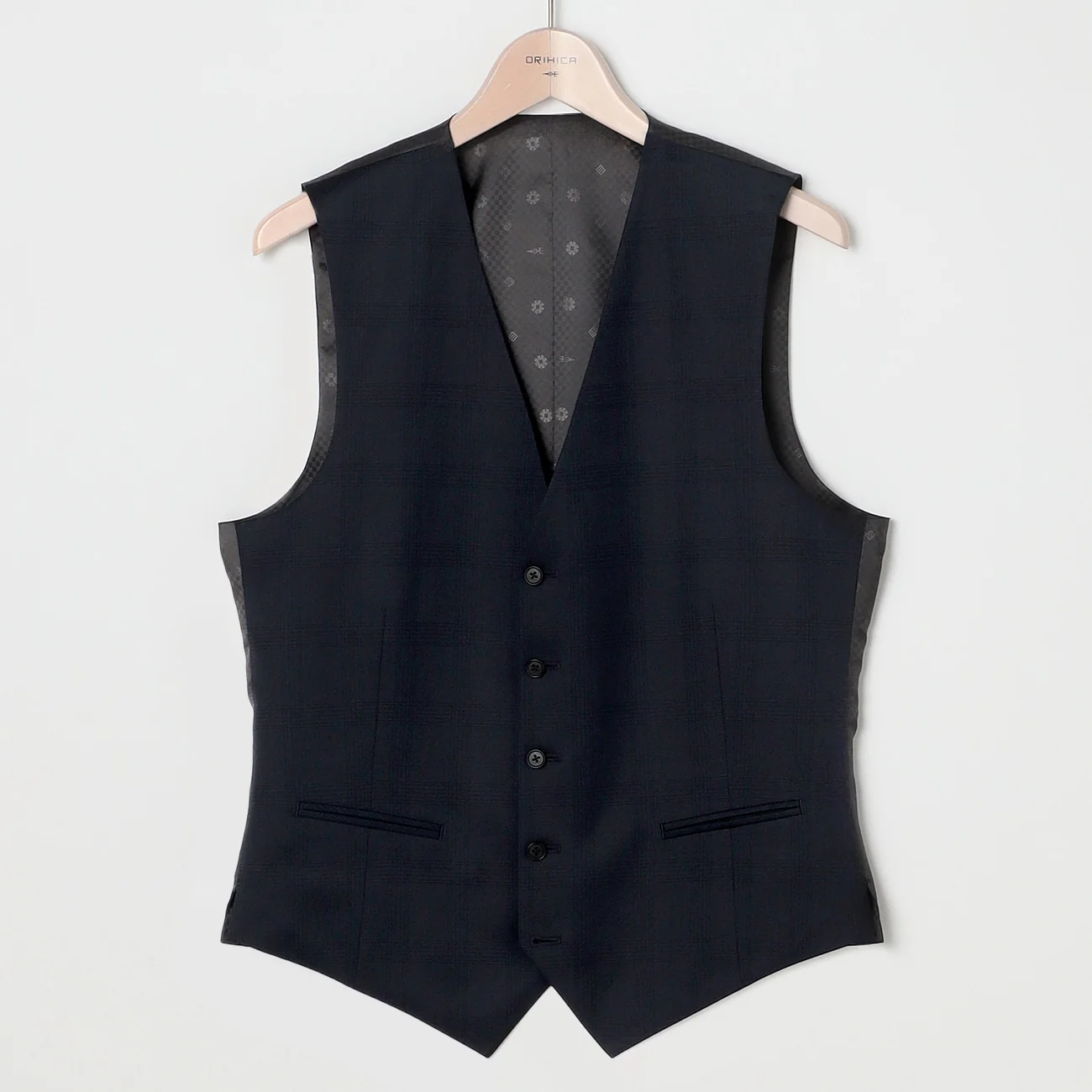 Check Wool Blend 3-Piece Suit with Side Adjuster - Navy - Image 20