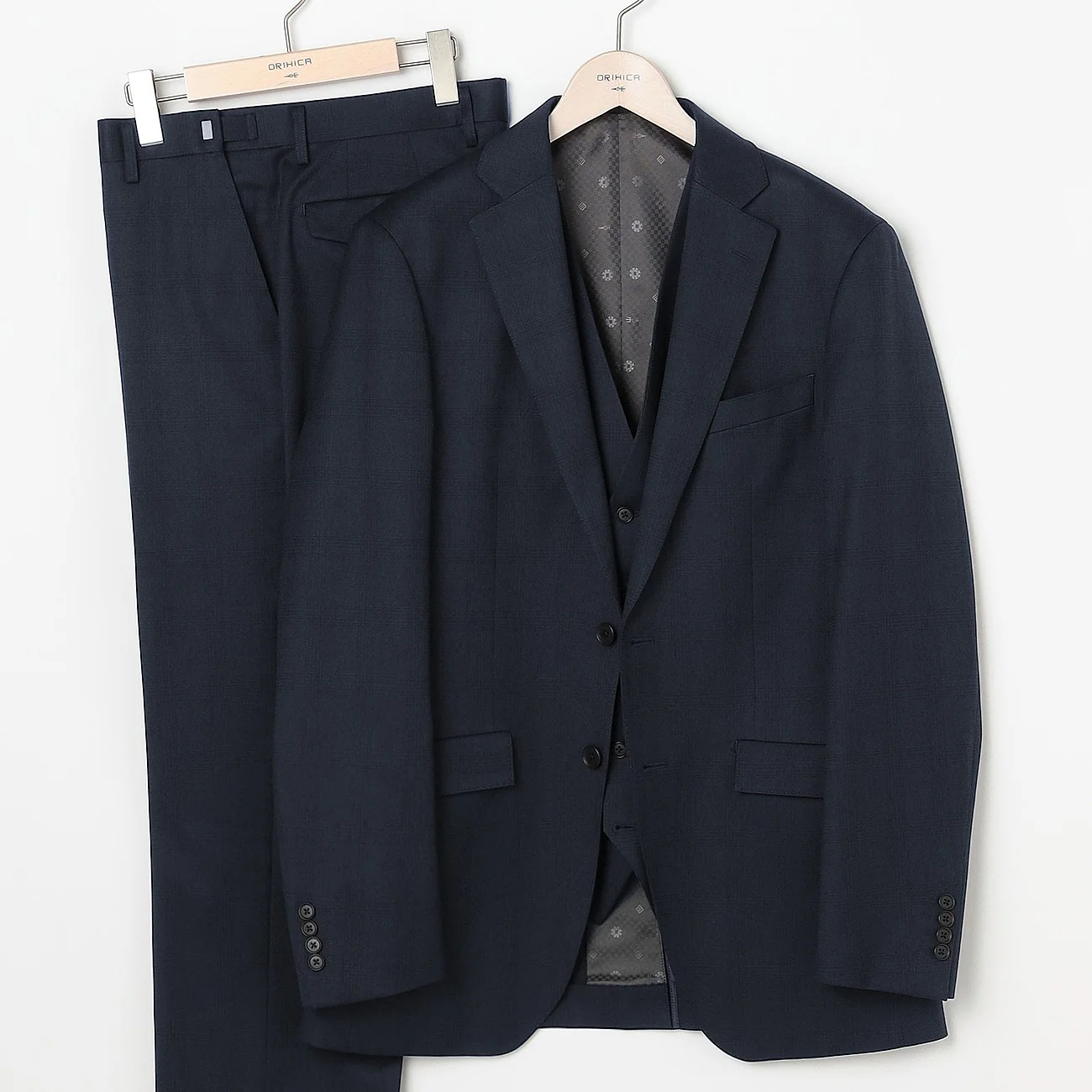 Check Wool Blend 3-Piece Suit with Side Adjuster - Navy - Image 7