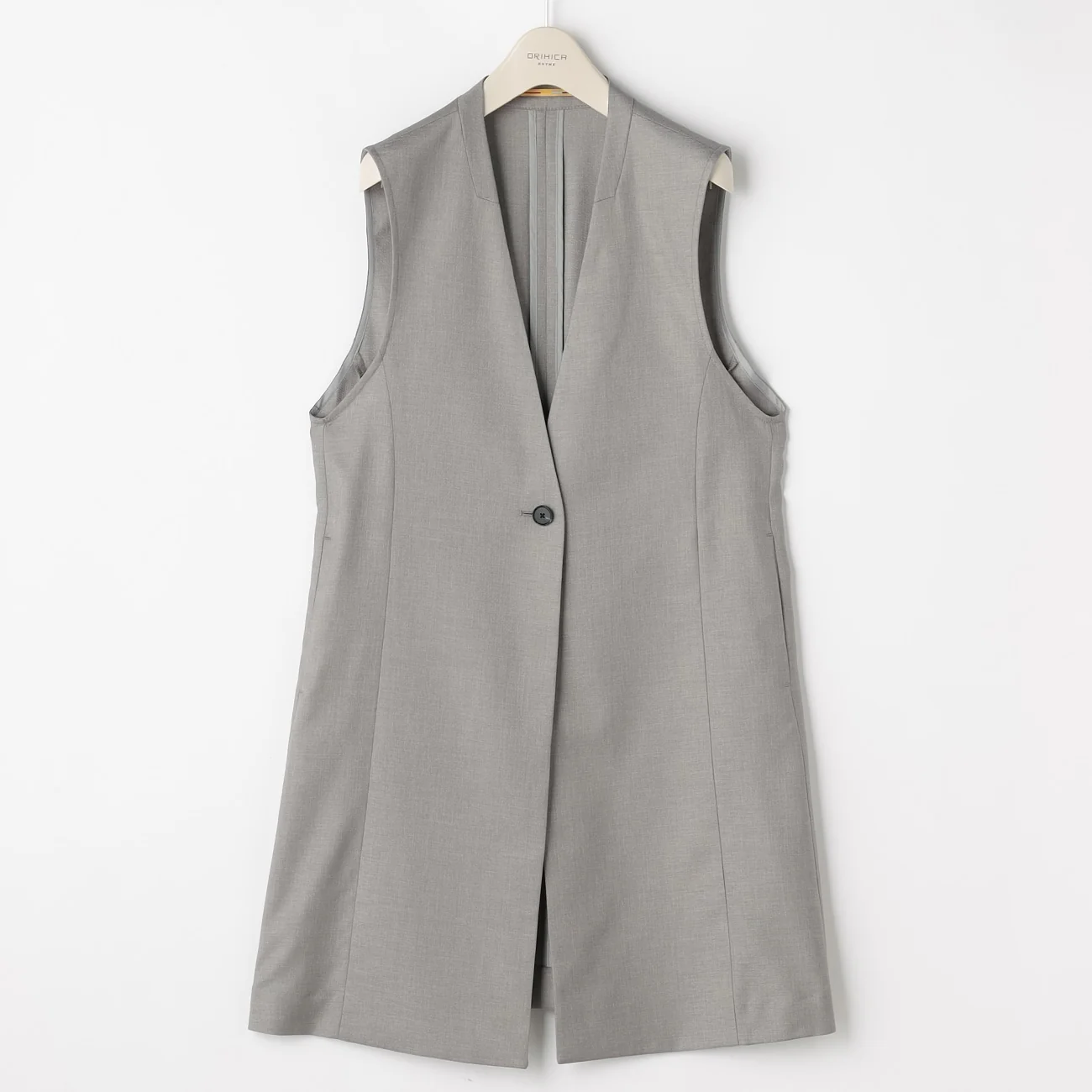 THE THIRD SUITS Linen-like Long Vest - Light Gray