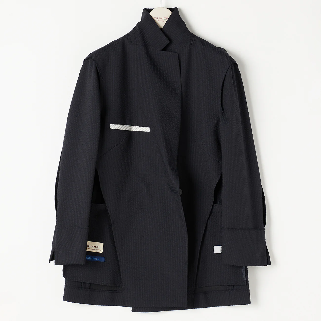 THE THIRD SUITS Seersucker Double Breasted Jacket - Navy - Image 5
