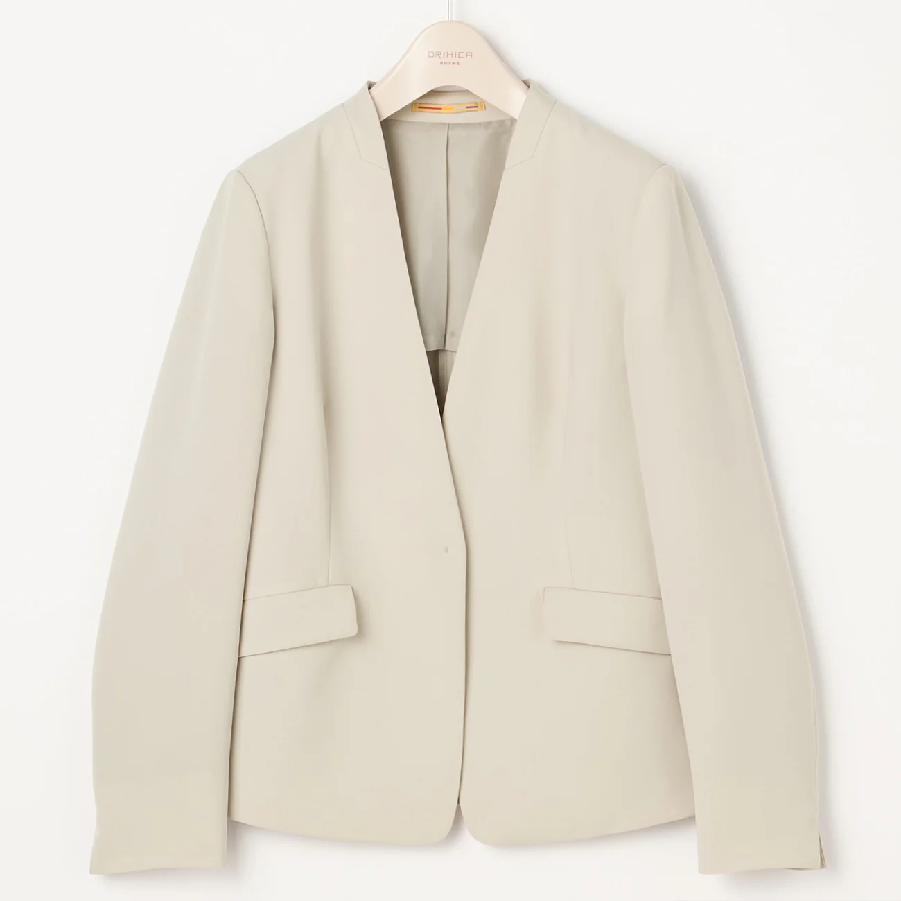 THE THIRD SUITS Double Cloth Collarless Jacket - Beige - Image 7
