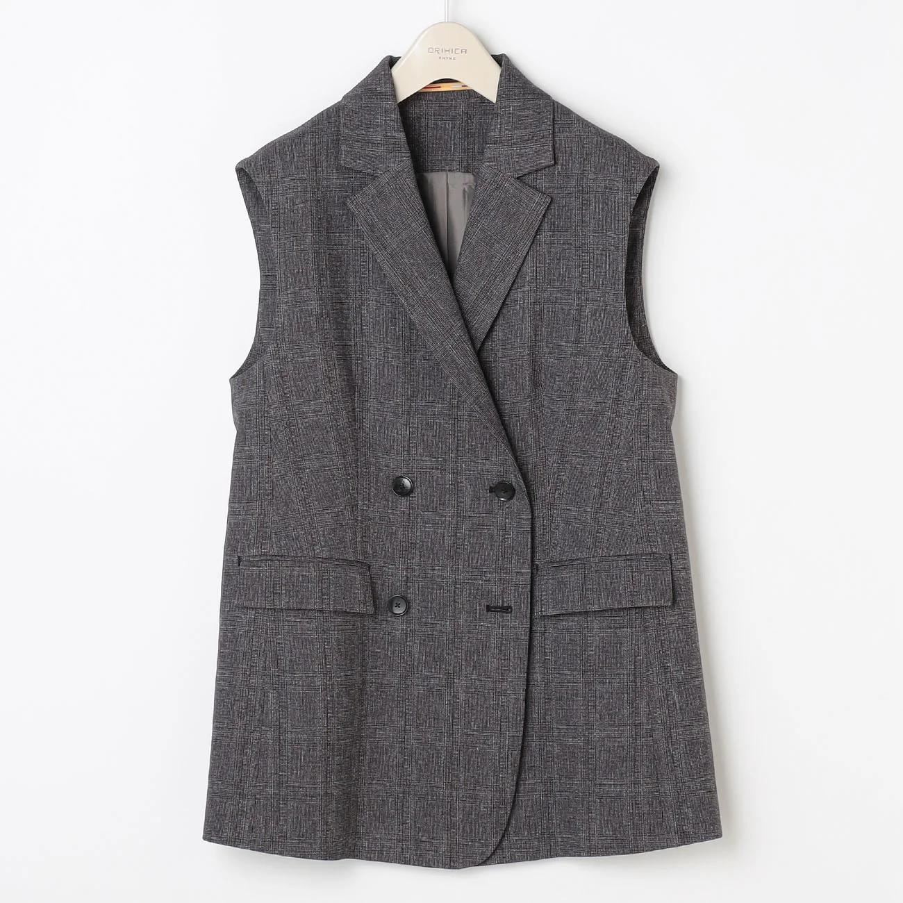 THE THIRD SUITS Check Double Breasted Vest - Medium Gray